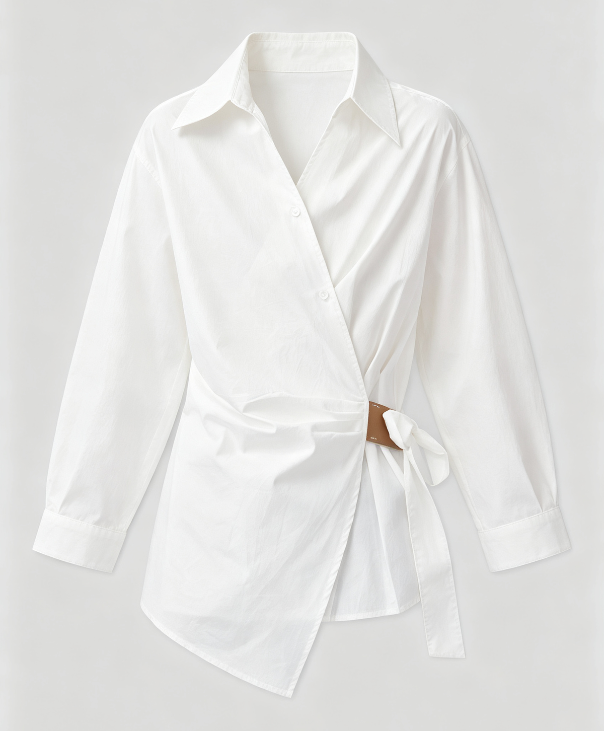 White Tie-Waist Asymmetric Shirt | Early Fall
