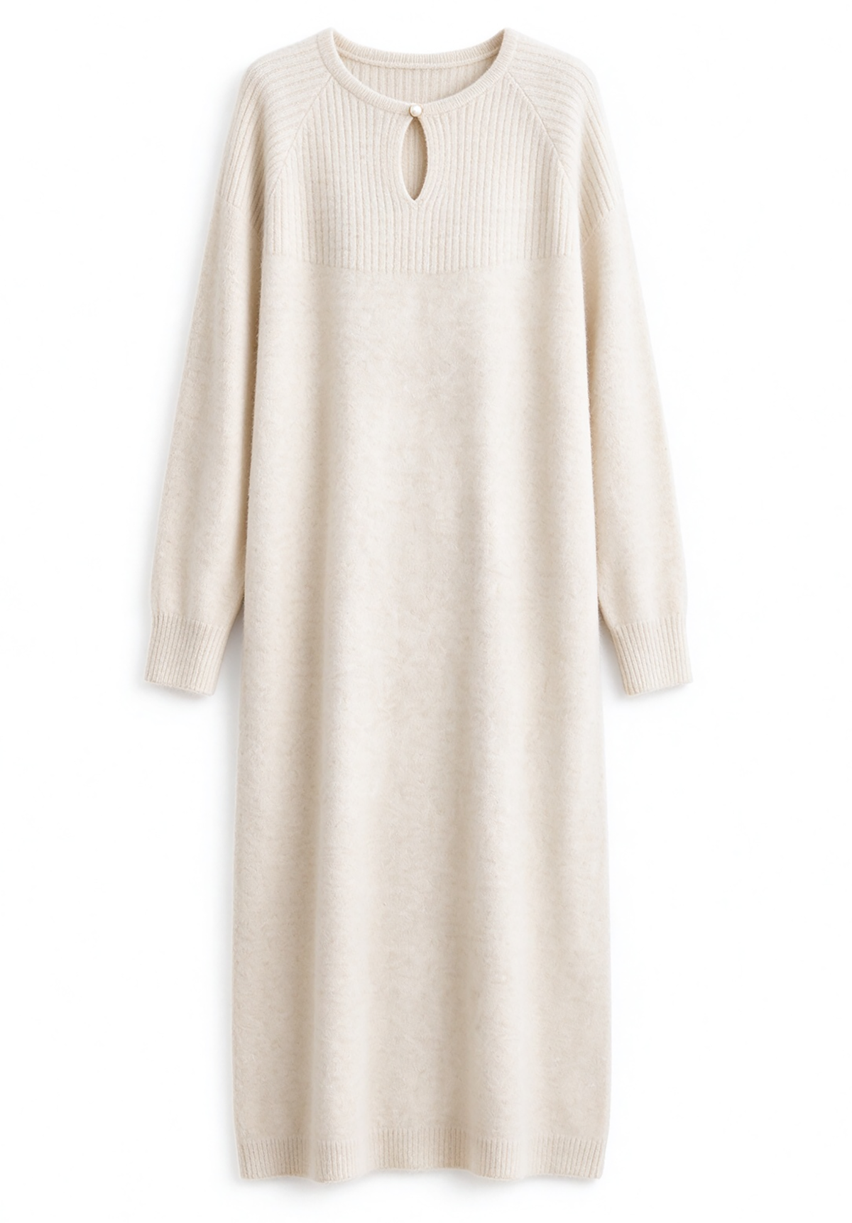28721 Women's Keyhole Neck Knit Midi Dress – Relaxed Fit | 3 Colors