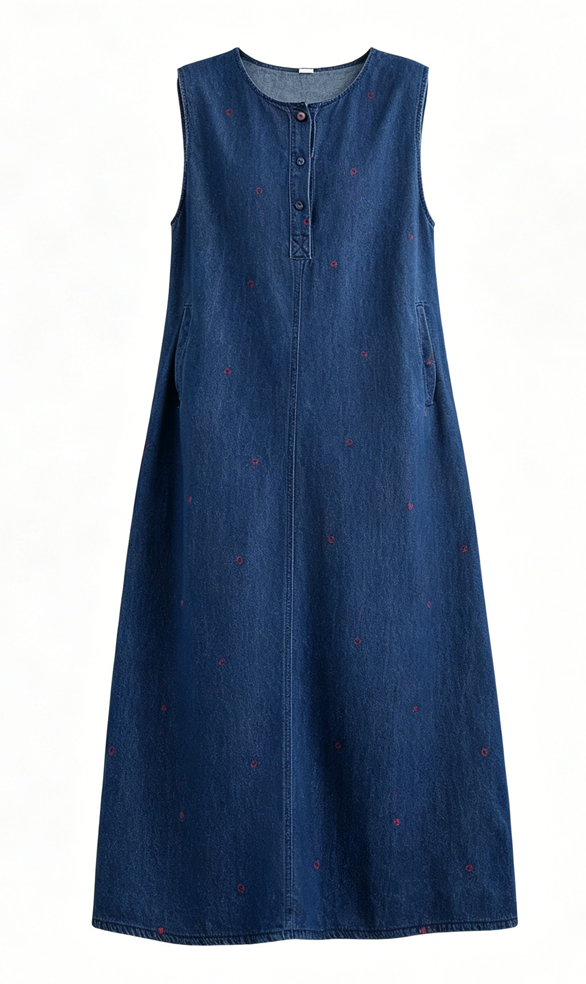 Sleeveless Denim Loose Lightweight Jean Midi Dress with Pockets