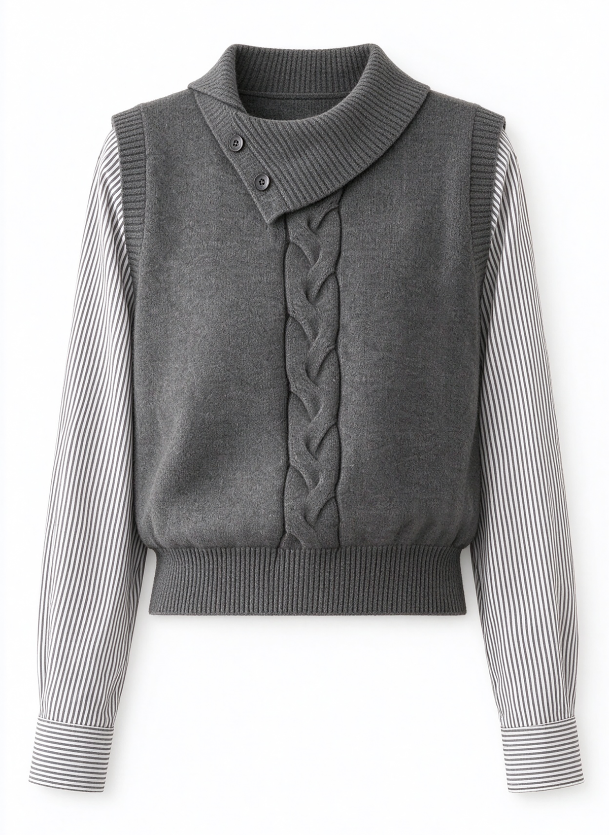 28726 Layered-Look Knit Sweater in Gray & Navy