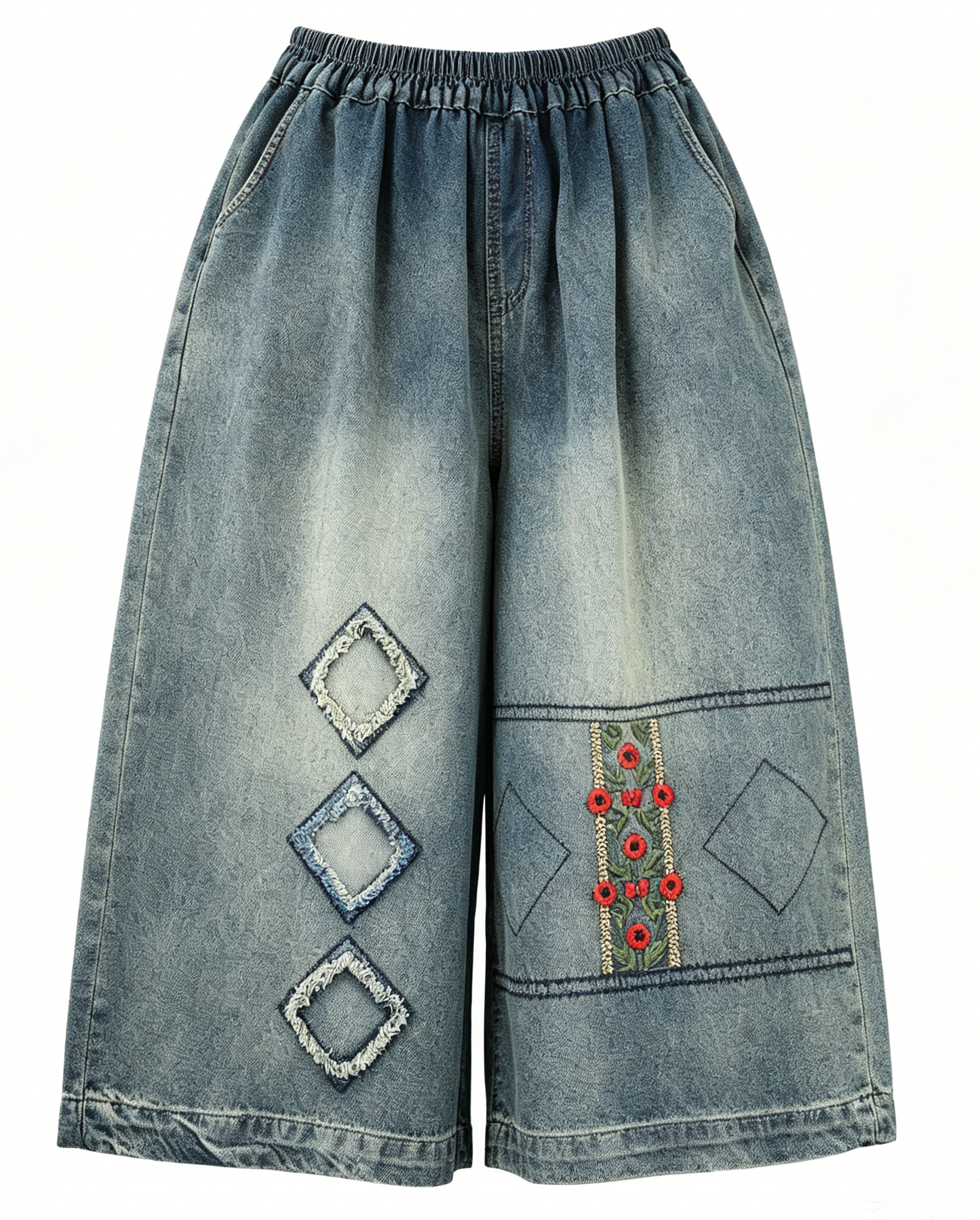 Embroidered Cropped Wide-Leg Jeans – Toronto Rooftop Chic - LAI MENG FIVE CATS