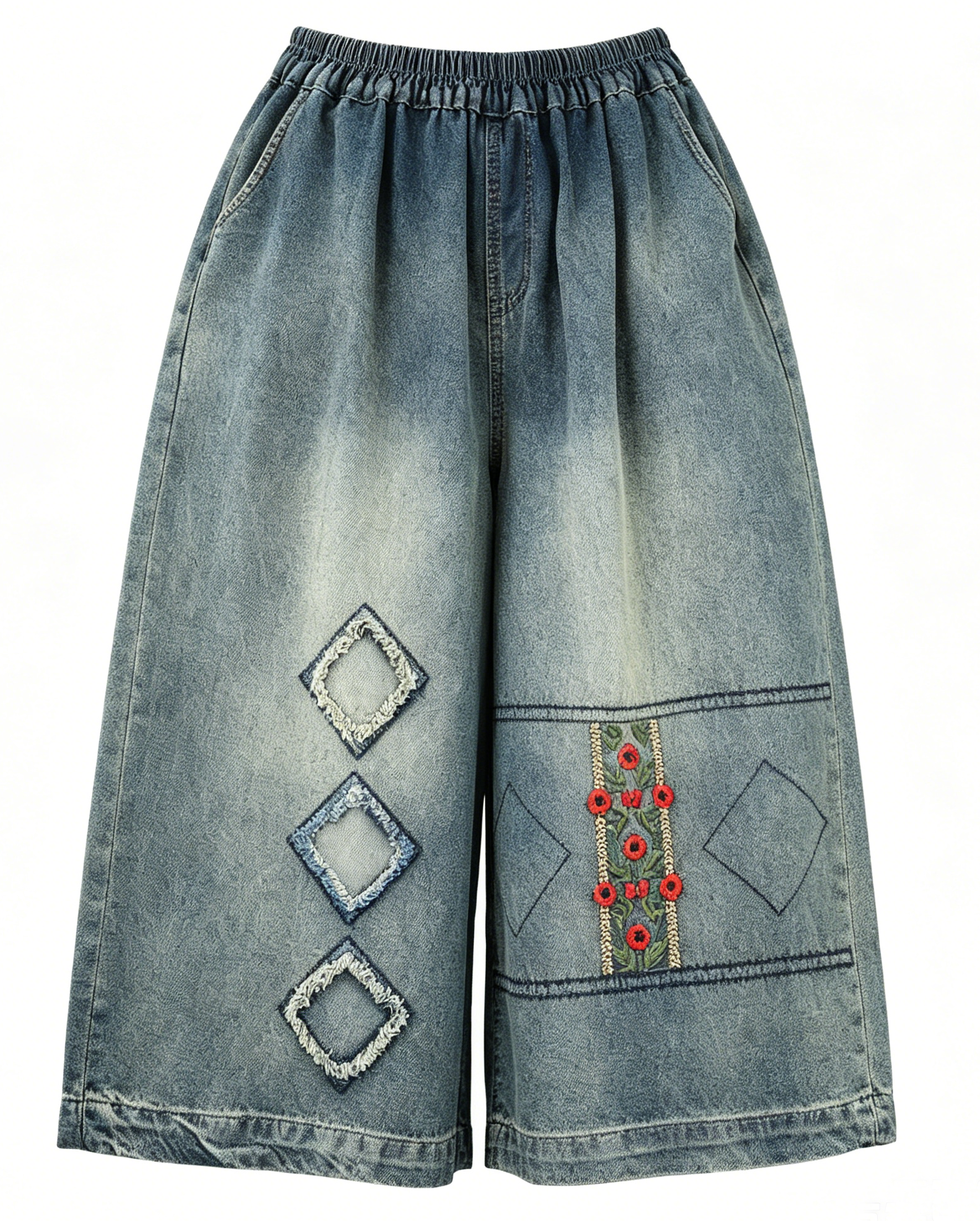 Embroidered Cropped Wide-Leg Jeans – Toronto Rooftop Chic - LAI MENG FIVE CATS