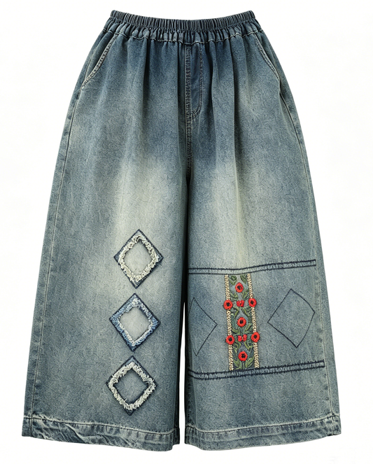 Embroidered Cropped Wide-Leg Jeans – Toronto Rooftop Chic
