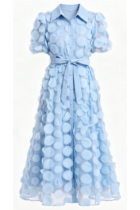 Blue 3D Floral Midi Dress