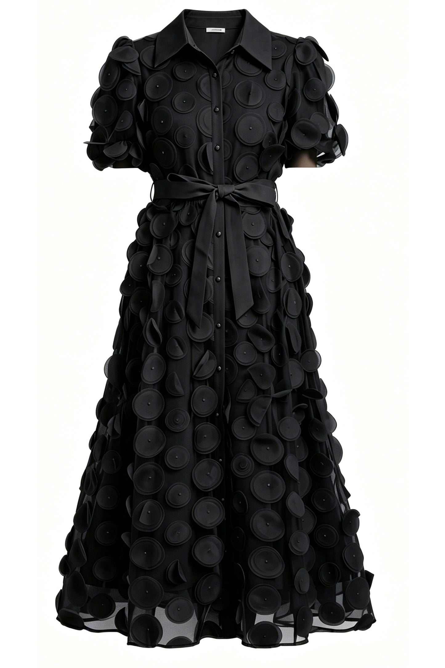 Black 3D Floral Midi Dress