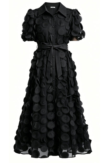 Black 3D Floral Midi Dress