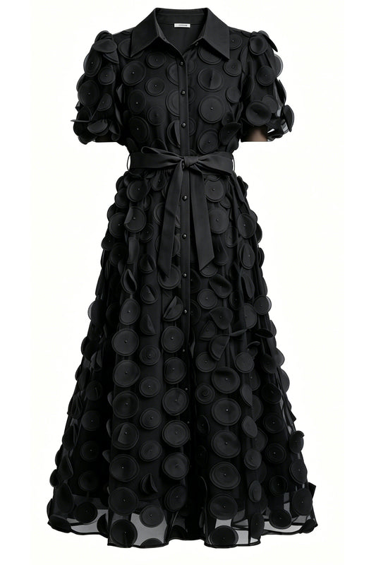 Black 3D Floral Midi Dress