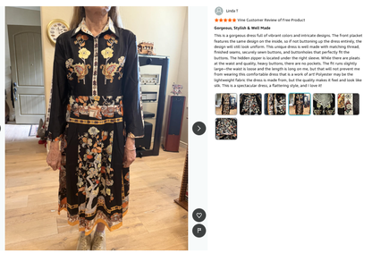 Women's 3/4 Sleeve Floral Print  Midi Dress - LAI MENG FIVE CATS