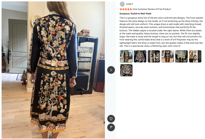 Women's 3/4 Sleeve Floral Print  Midi Dress - LAI MENG FIVE CATS