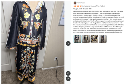 Women's 3/4 Sleeve Floral Print  Midi Dress - LAI MENG FIVE CATS