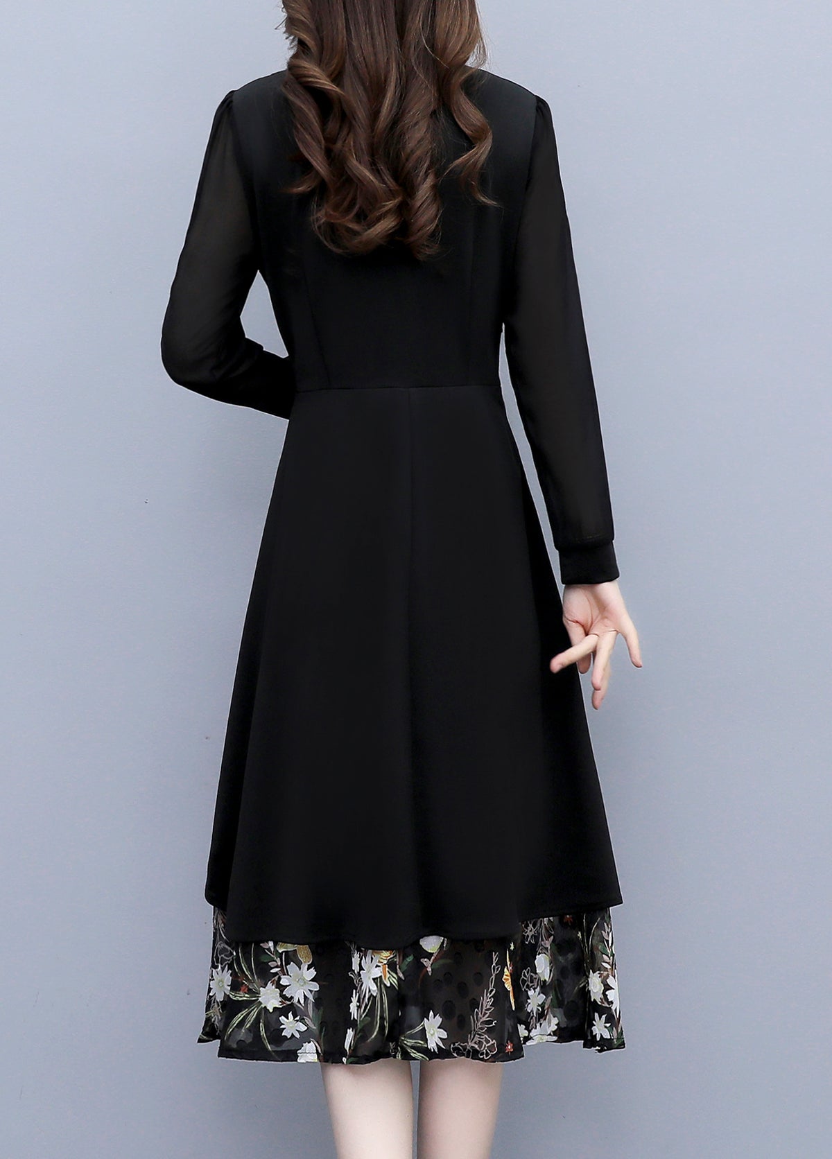 Black Layered Floral Tie-Neck Dress | $39.98
