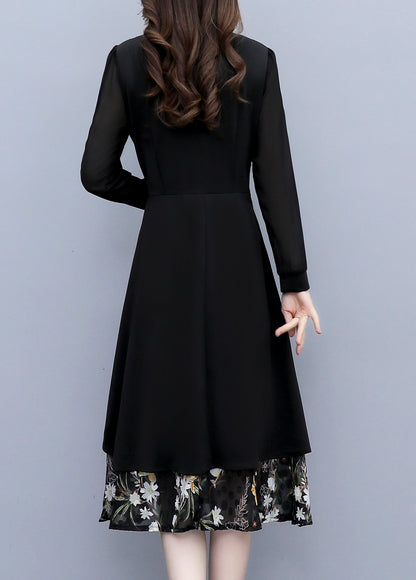 Black Layered Floral Tie-Neck Dress | $39.98