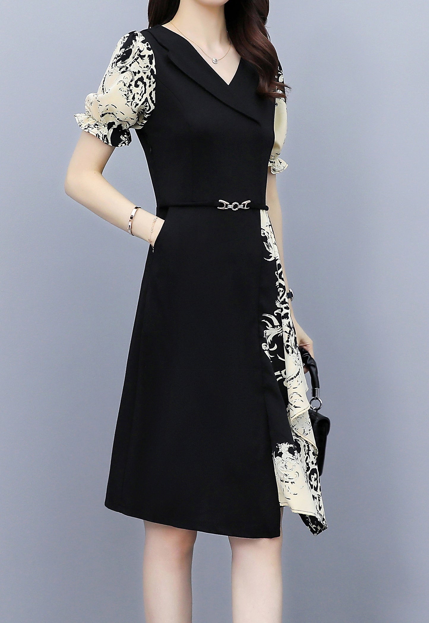 Women’s Asymmetrical Midi Dress with Pockets – Feminine Office & Dinner Dress - LAI MENG FIVE CATS