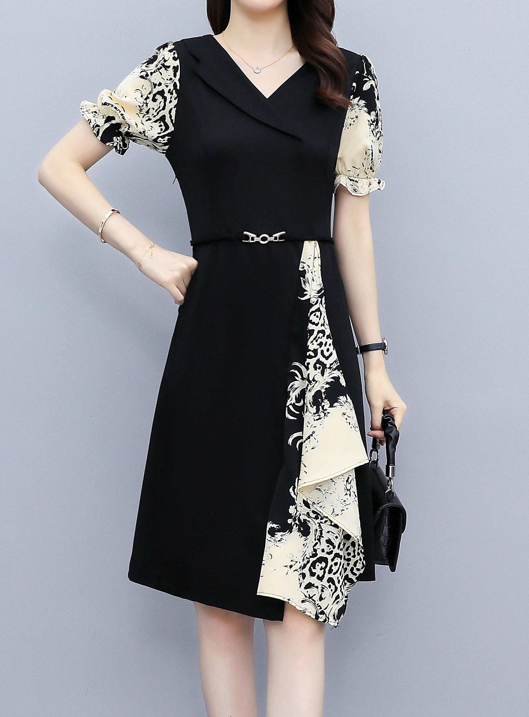 Women’s Asymmetrical Midi Dress with Pockets – Feminine Office & Dinner Dress - LAI MENG FIVE CATS