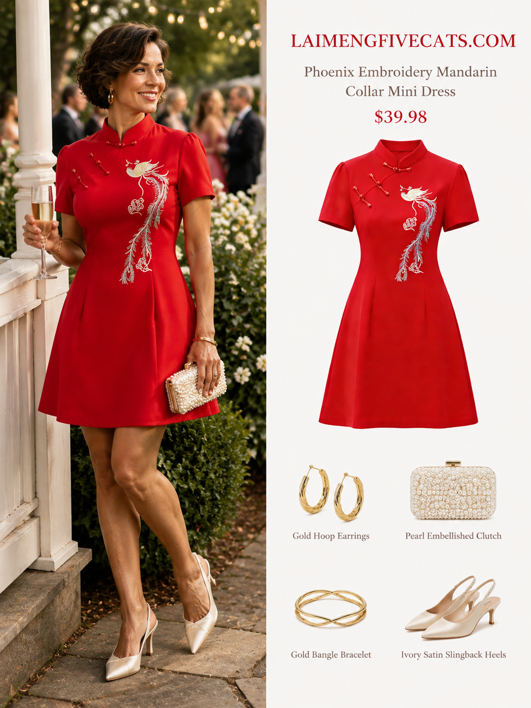 Phoenix Embroidery Mandarin Collar Mini Dress | Unique Wedding Guest Dress