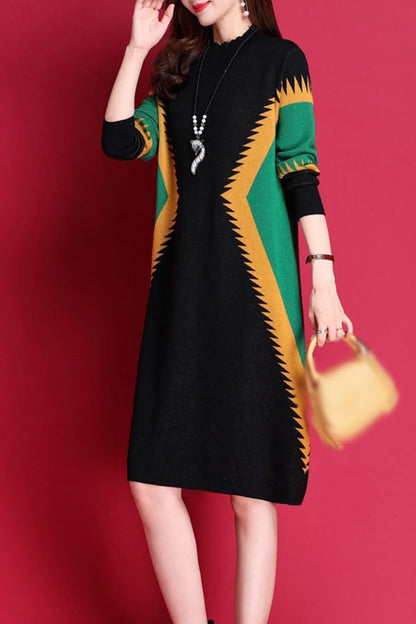 Knit Stretch Pullover Sweater Elegant Midi Dress