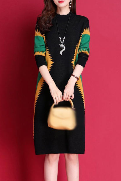 Knit Stretch Pullover Sweater Elegant Midi Dress