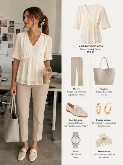 Lightweight Pleated V-Neck Blouse