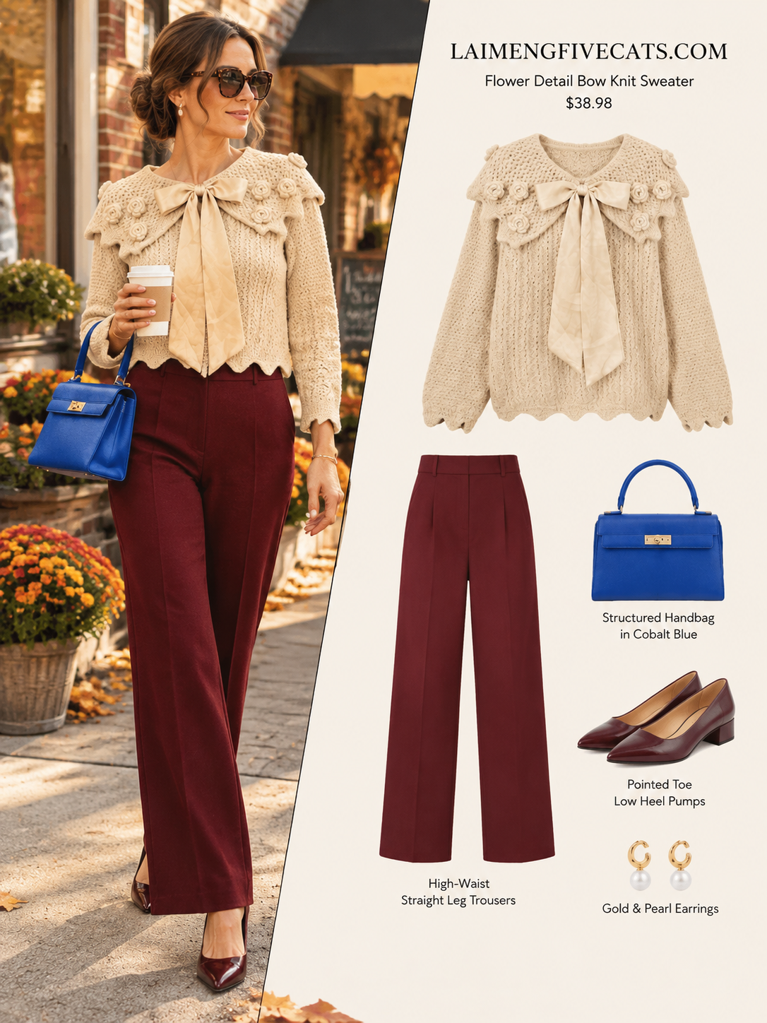 28725 Floral Bow Knit Sweater in Orange & Apricot