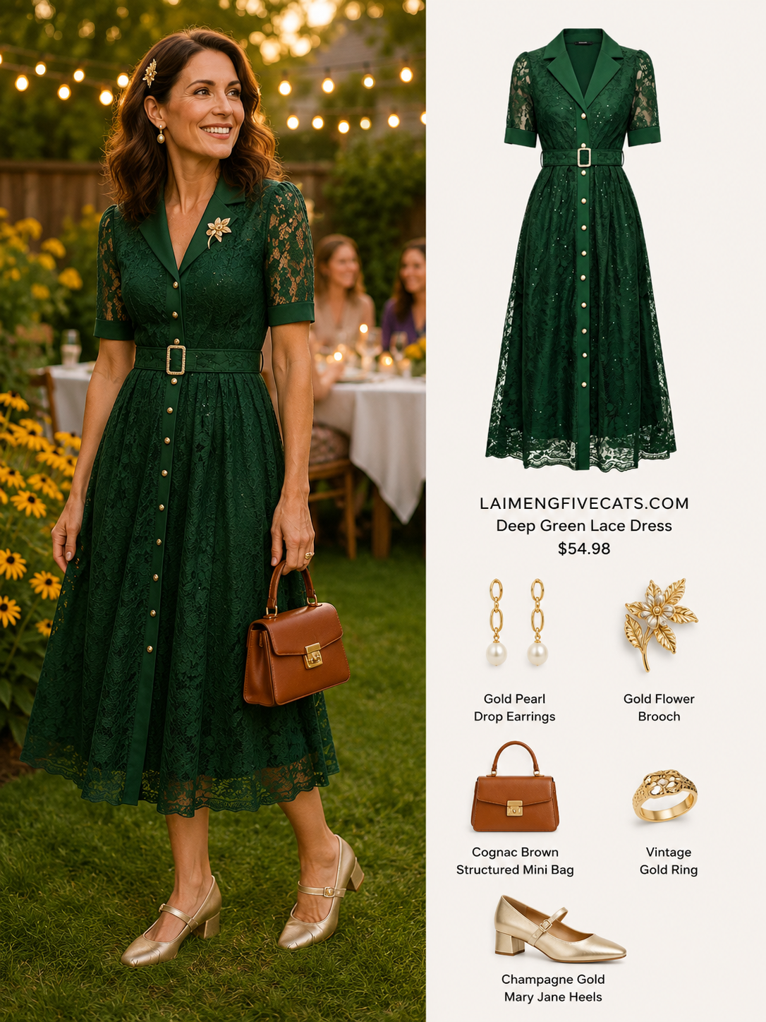 V Neack Lace Midi Dress with Belt