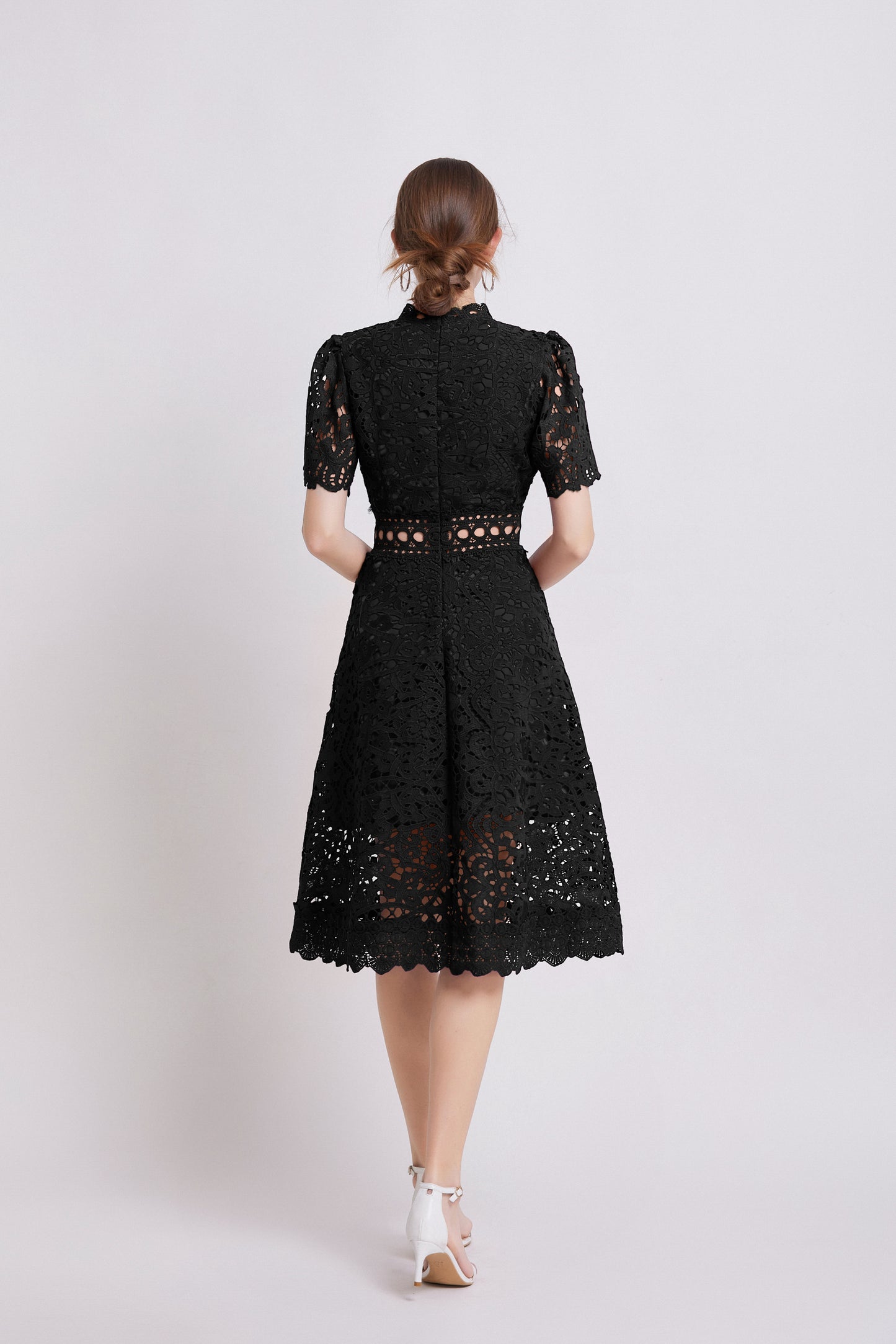 Women's Elegant Lace Hollow Midi Dress