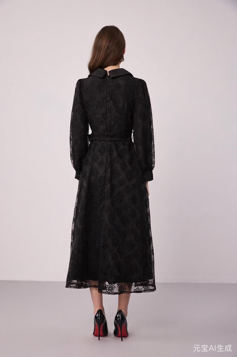 Elegant Embroidered Mesh Double Button Midi Dress