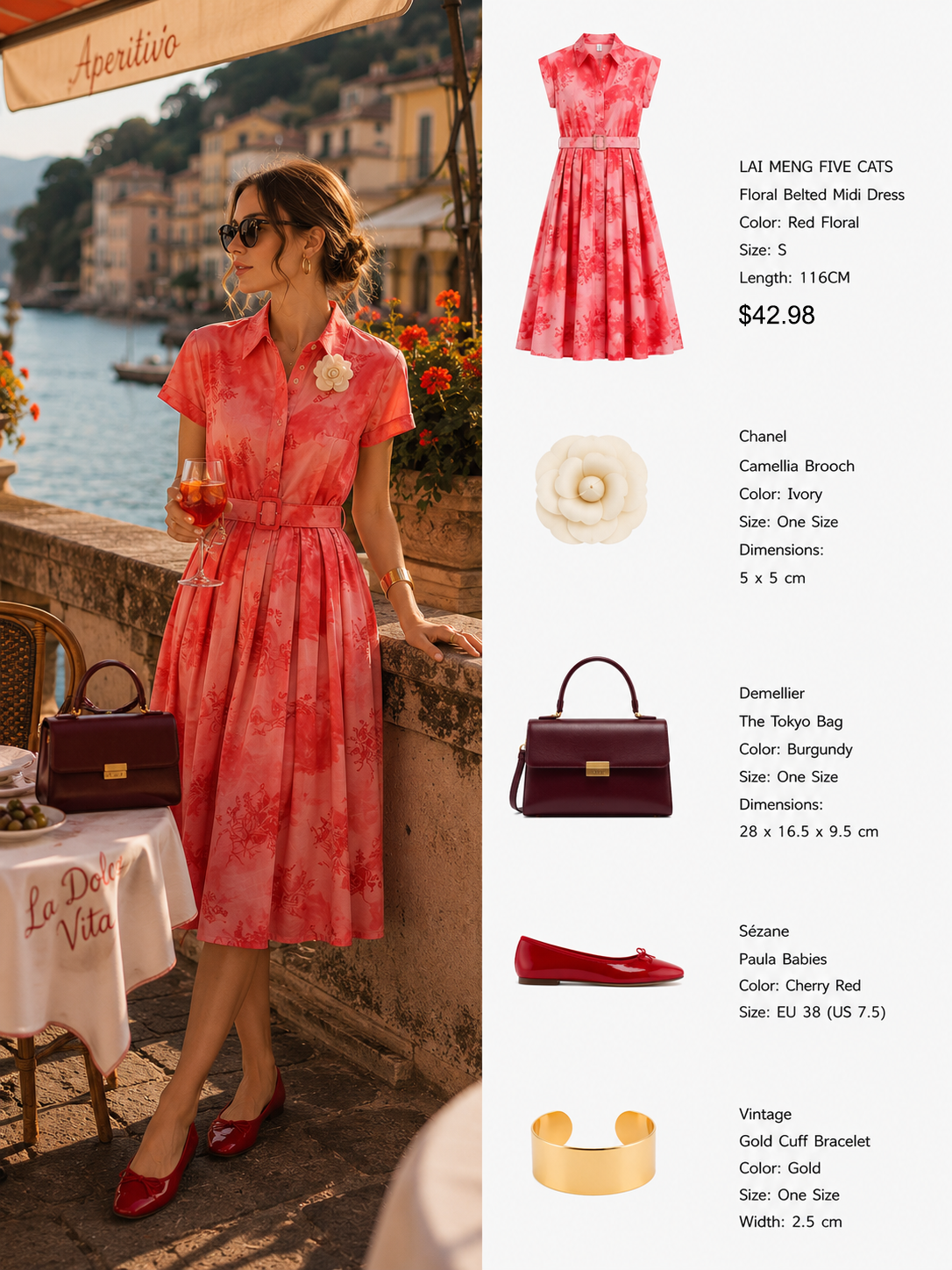 Red Aperitivo Girl Printed Belted Midi Dress