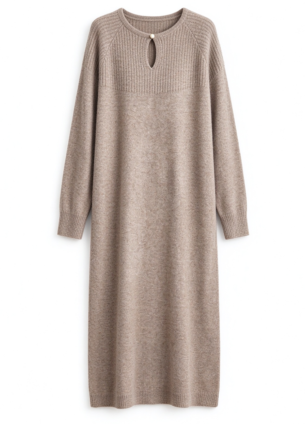 28721 Women's Keyhole Neck Knit Midi Dress – Relaxed Fit | 3 Colors