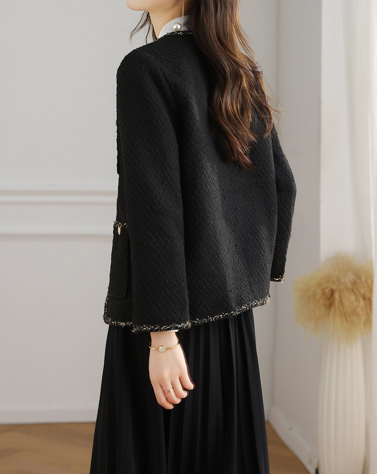 28687 Black Tweed Jacket with Gold Buttons