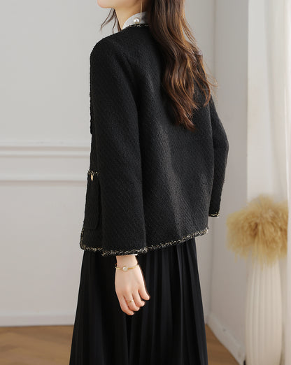 28687 Black Tweed Jacket with Gold Buttons