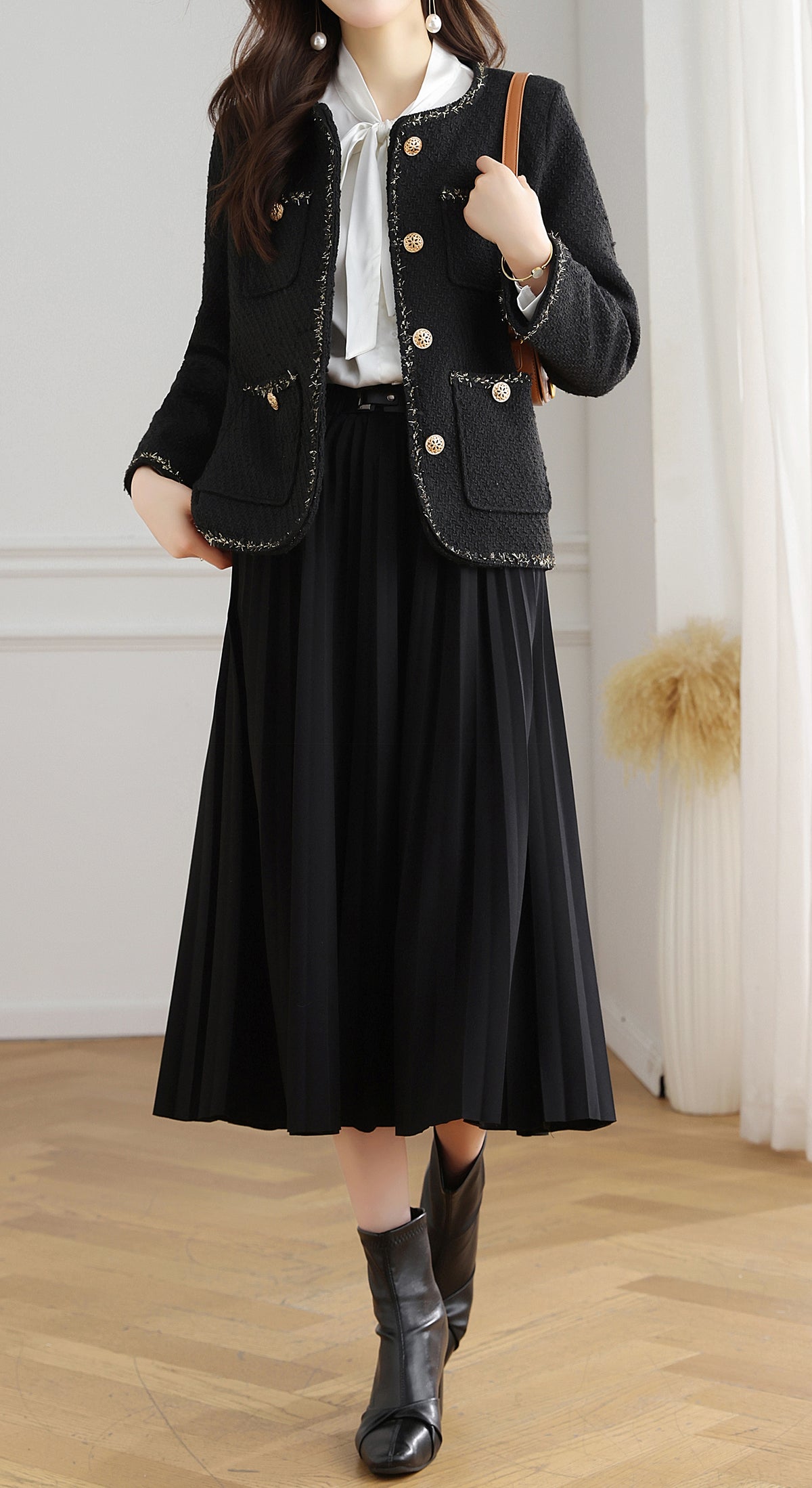 28687 Black Tweed Jacket with Gold Buttons