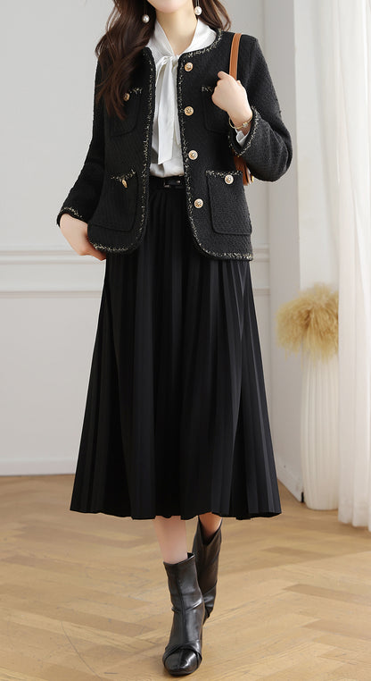 28687 Black Tweed Jacket with Gold Buttons