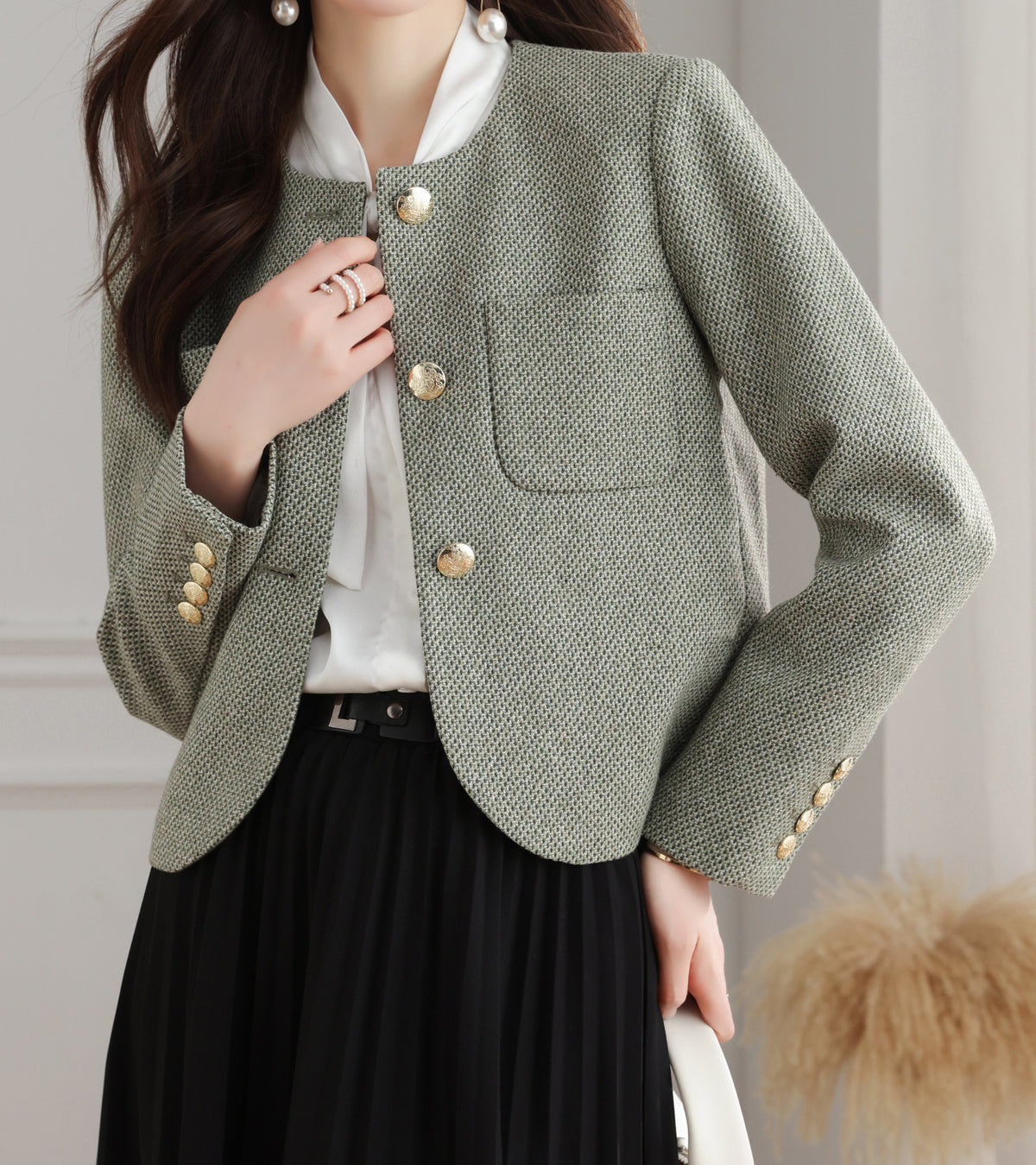 28691-Wool Blend Tweed Jacket — Parisian & London-Inspired Style