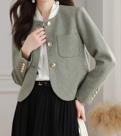 28691-Wool Blend Tweed Jacket — Parisian & London-Inspired Style
