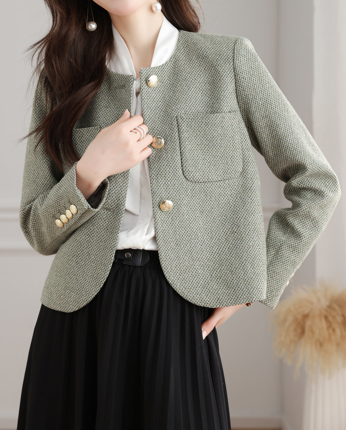 28691-Wool Blend Tweed Jacket — Parisian & London-Inspired Style