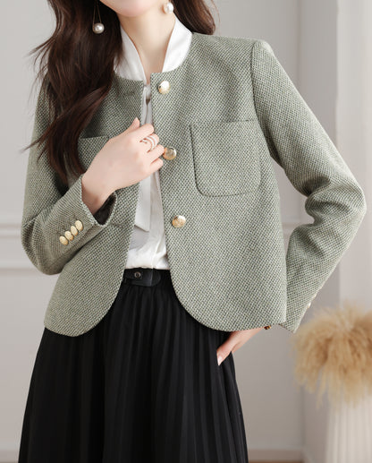 28691-Wool Blend Tweed Jacket — Parisian & London-Inspired Style