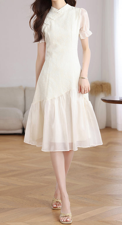 Jacquard Spliced Midi Dress