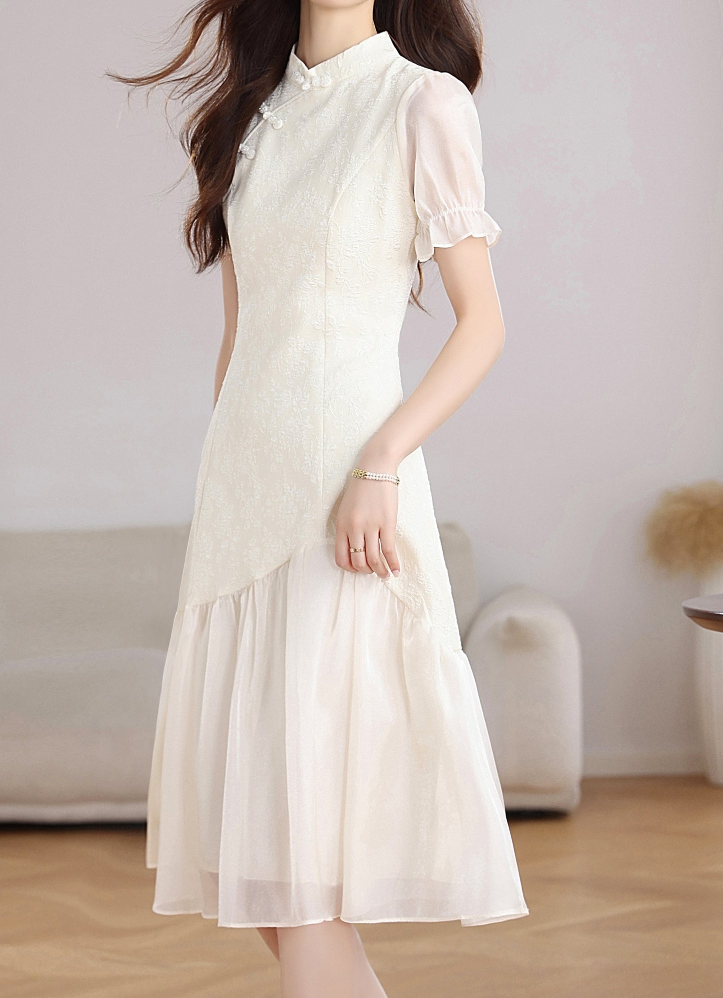 Jacquard Spliced Midi Dress