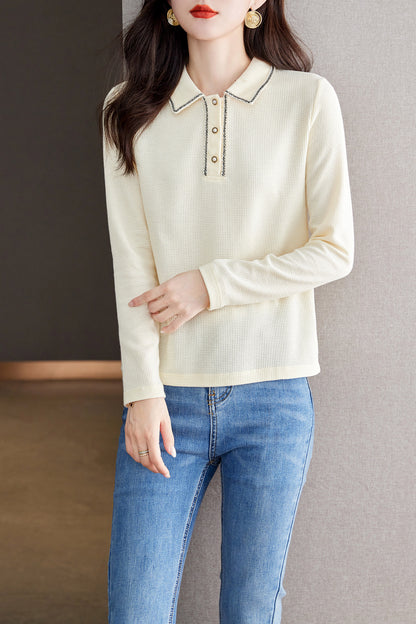 Women's Casual Polo Sweater Long Sleeve Knit Pullover Tops