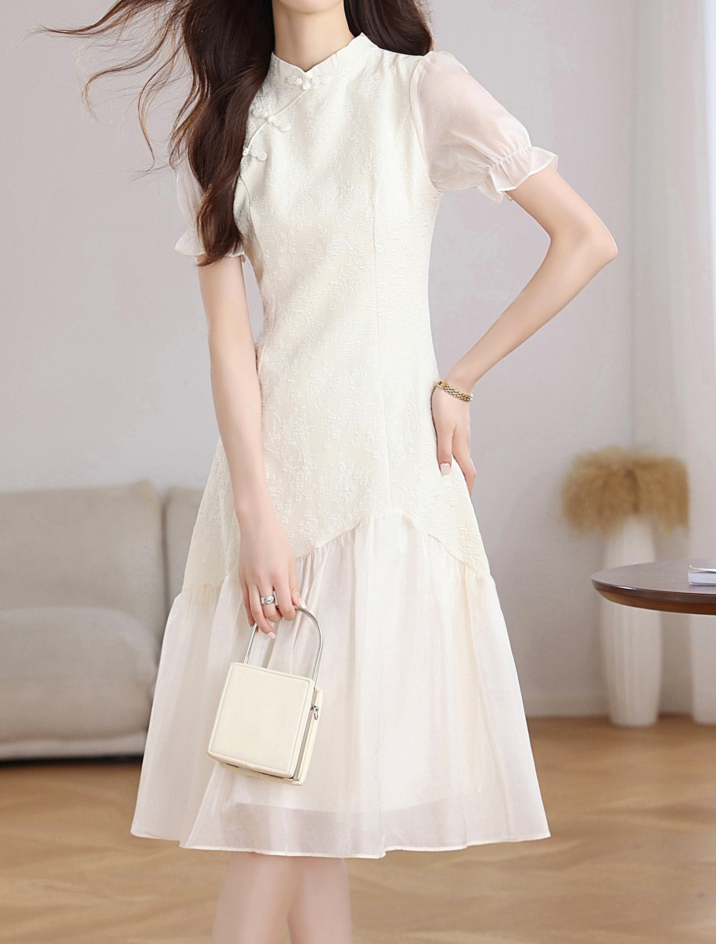 Jacquard Spliced Midi Dress