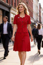 Women's Short Sleeve Pocket Work Office Suit Dress - LAI MENG FIVE CATS