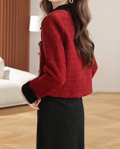 28692-Velvet Trim Tweed Jacket — Paris Café & London Autumn Style