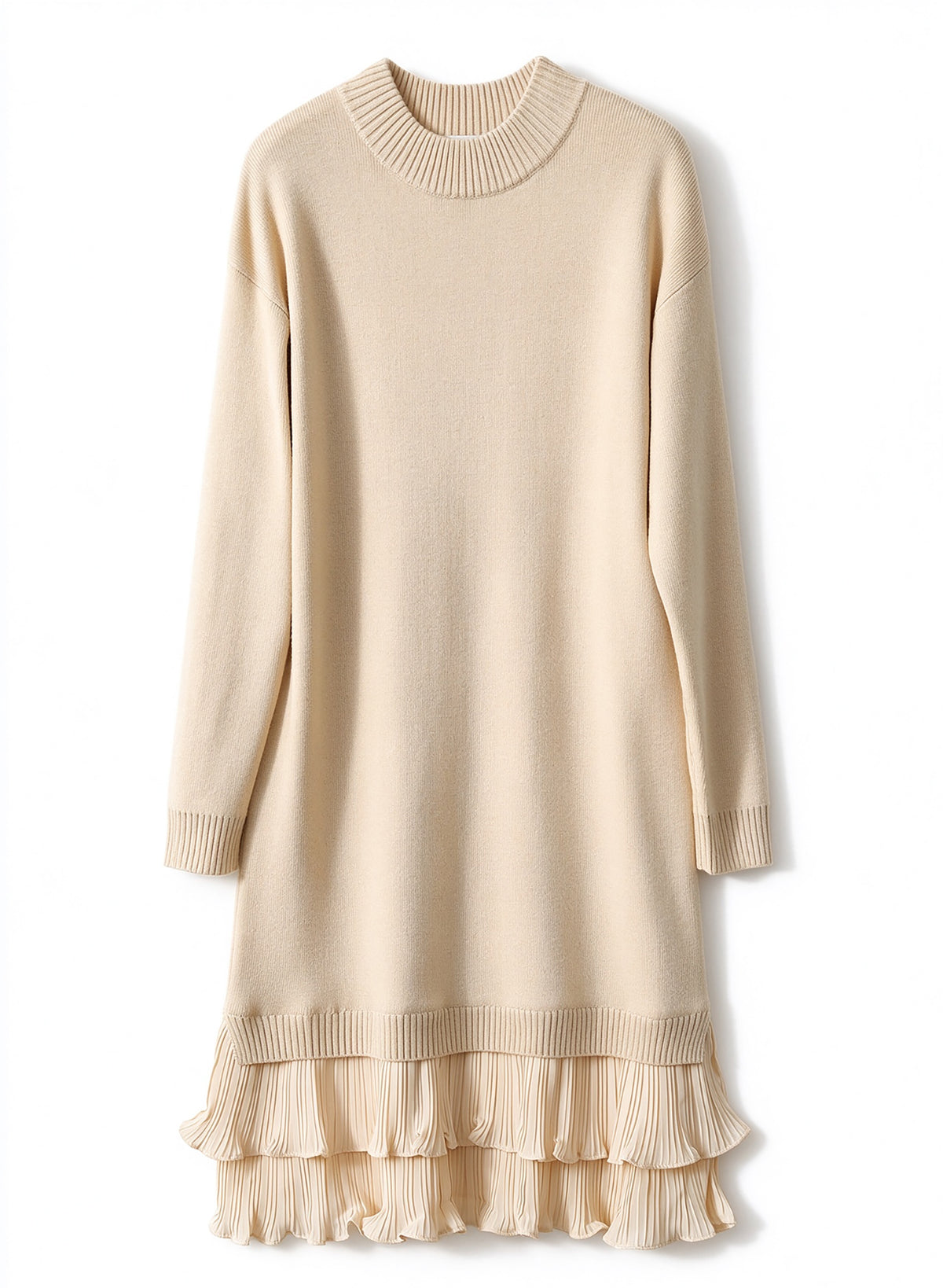 28706 Layered Ruffle Hem Knit Dress – Cream & Black
