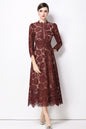 Women's 3/4 Sleeve Lace Overlay Midi Dress - LAI MENG FIVE CATS