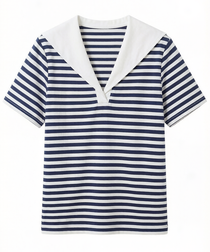 Striped Sailor Collar Tee – Navy & White