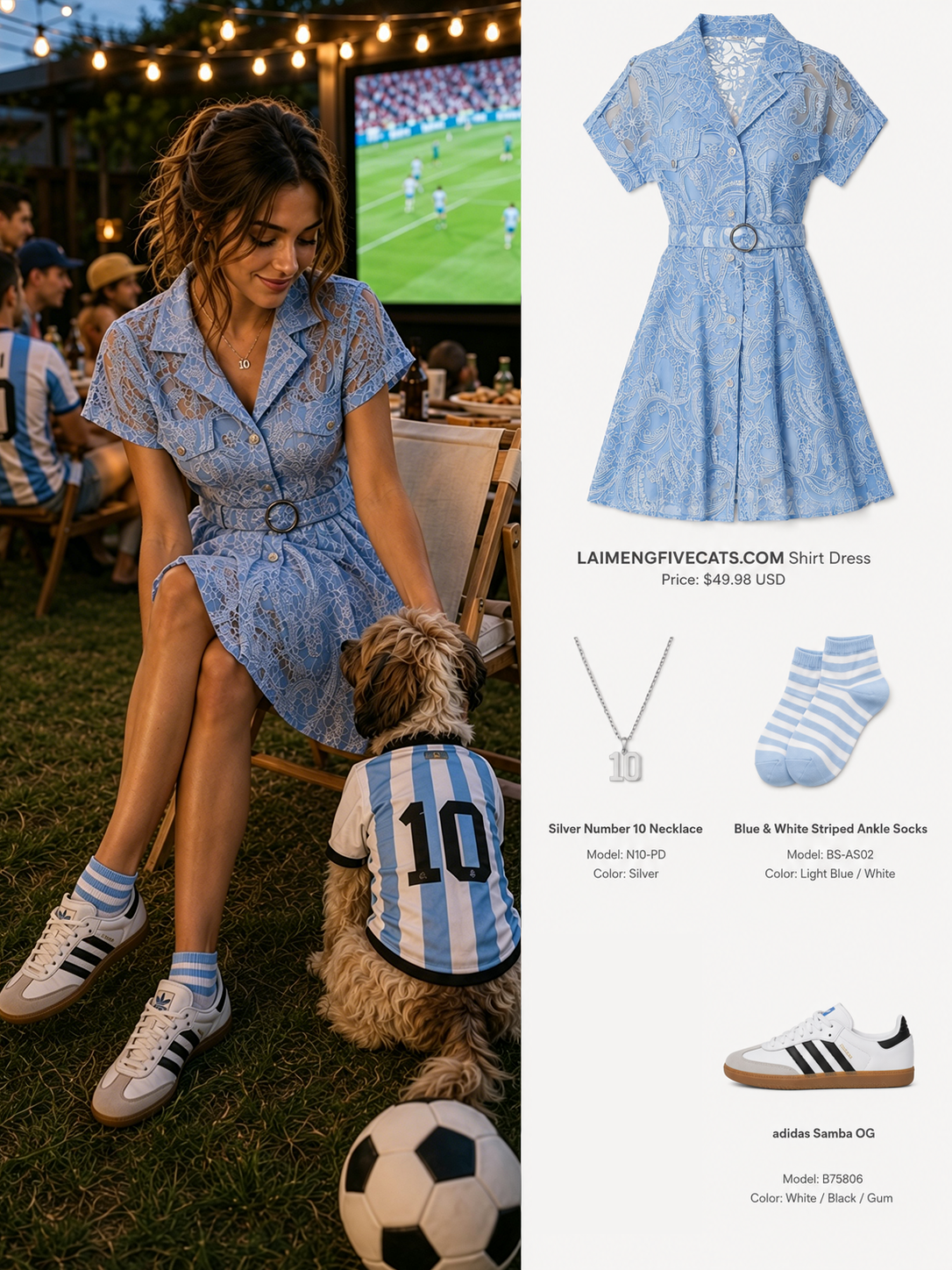 Sky Blue Lace Shirt Mini Dress | Summer Backyard Party Style