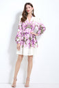 Floral Print Lantern Sleeve Button up Mini Dress