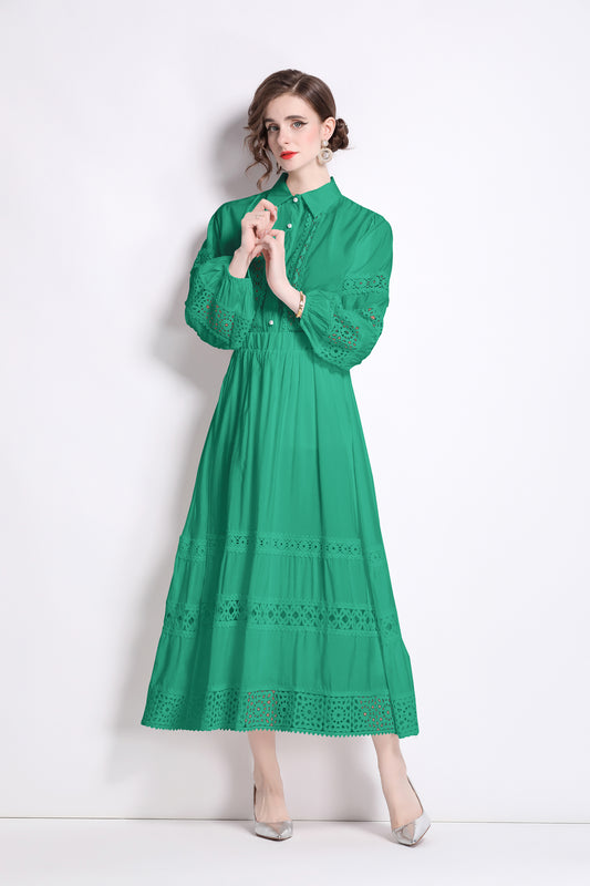 2 Piece Set Puff Sleeve Shirt Hollow Dress