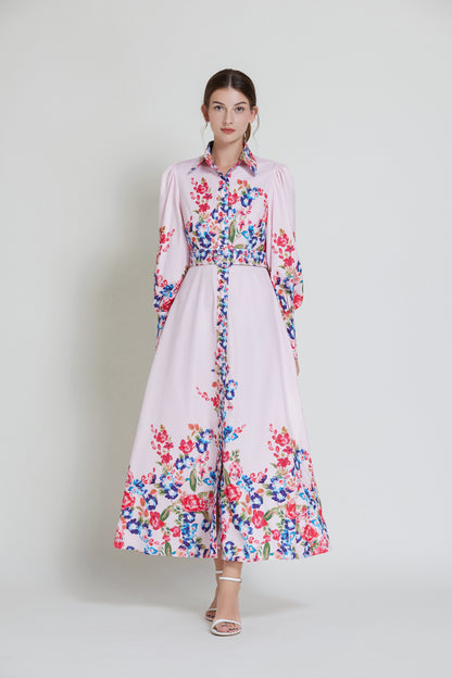 Floral Print Belt Maxi Dress