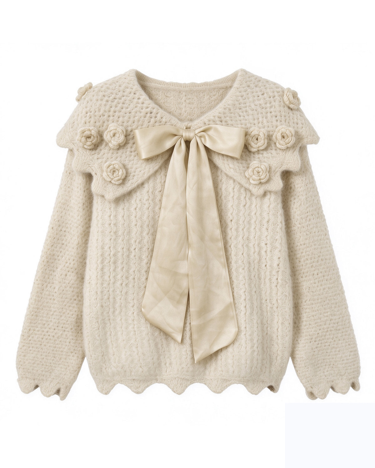 28725 Floral Bow Knit Sweater in Orange & Apricot